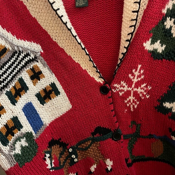 Vintage 90s Cullinane Red Christmas Cottagecore Cardigan Novelty School - Picture 4 of 15